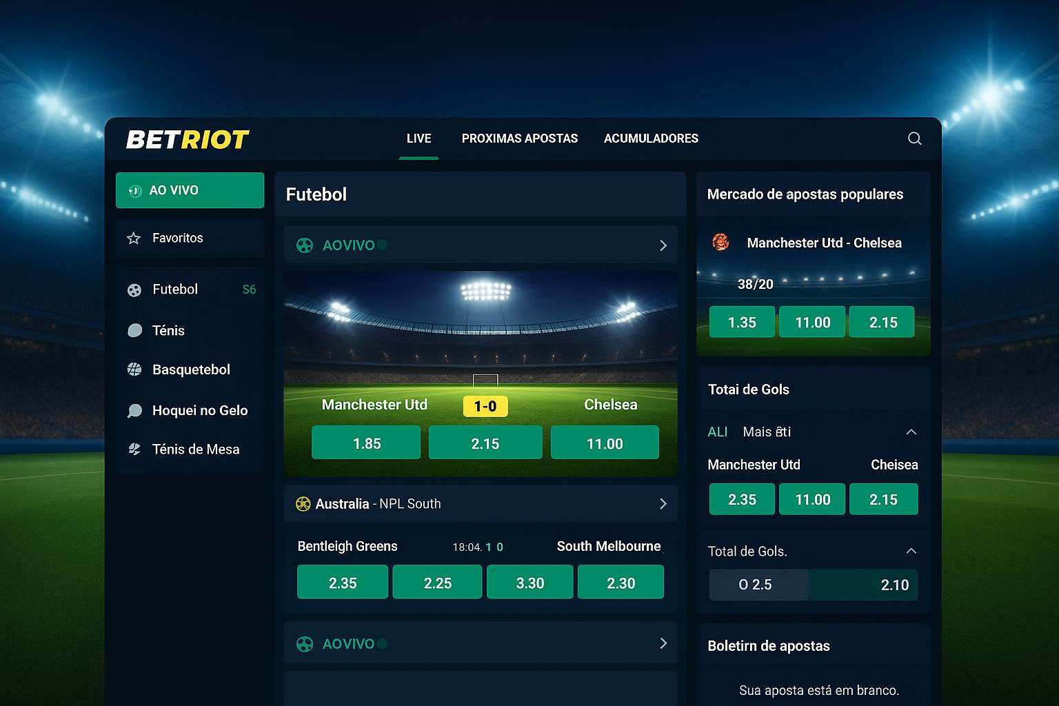 Apostas esportivas no cassino online BETRIOT